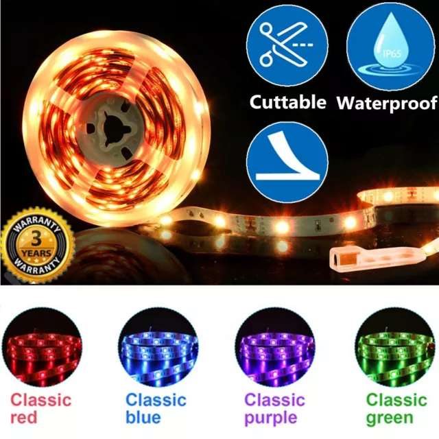 100~200CM LED Strip Lights RGB Colour Changing USB Warm White Light Waterproof