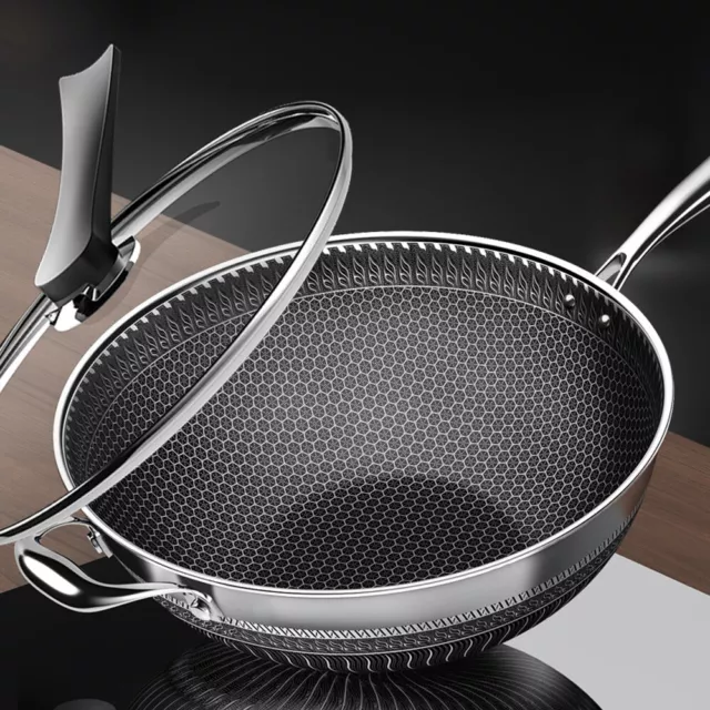 Sartén antiadherente de acero inoxidable para cocina pantalla de doble cara panal wok