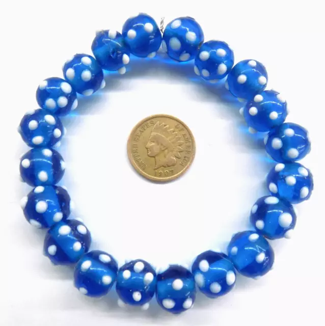 20 Trans Blue With White Horned Eye African Trade Beads  L1514    RT