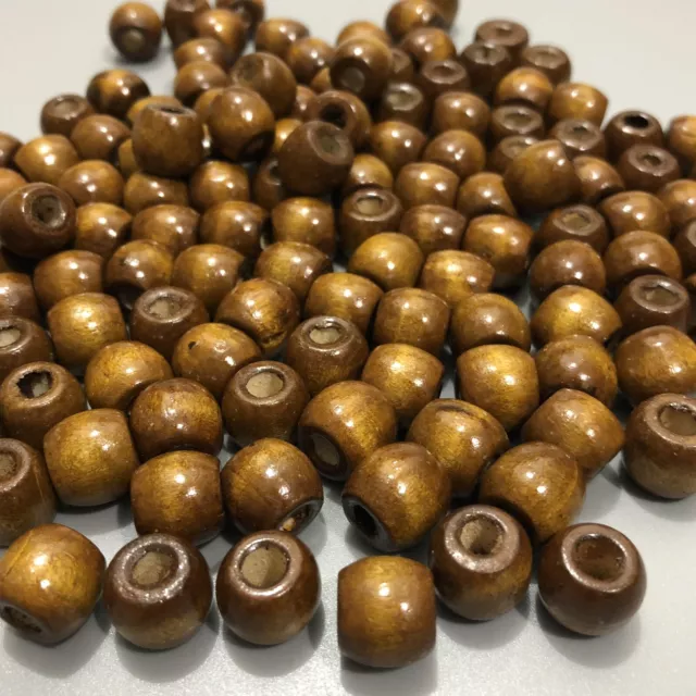 50X Honey Brown Wooden Macrame Beads 12x11mm Dreadlock Drum Wood Bead 4-5mm Hole