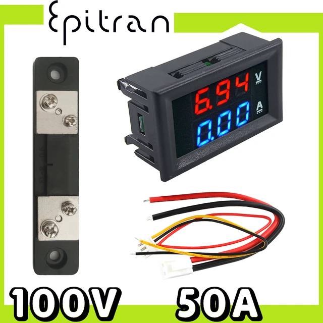 Voltmetro Amperometro Digitale 0.28'' 100V DC 50A - Display Blu E Rosso Con Shunt - Foto 2