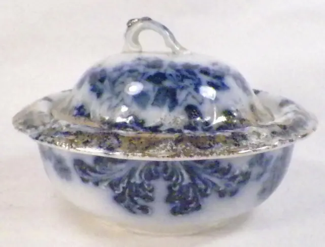 Flow Blue Soap Dish Victoria Wood & Sons Royal Porcelain 3 Pieces Gold Antique
