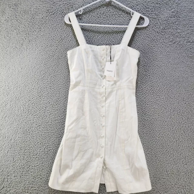 Theory Kayleigh Mini Casual Shirt Dress Women's 0 White Linen Sleeveless*