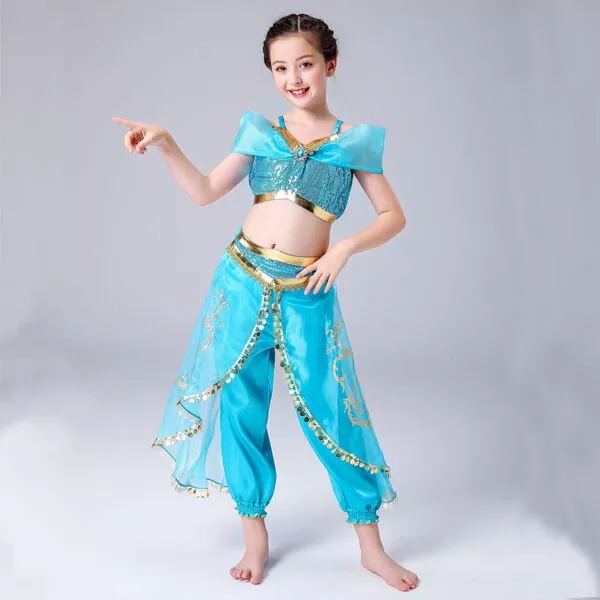 Girl Costume Aladdin Princess Jasmine Cosplay Outfits Sequin Fancy Dress 3-10yrs 2