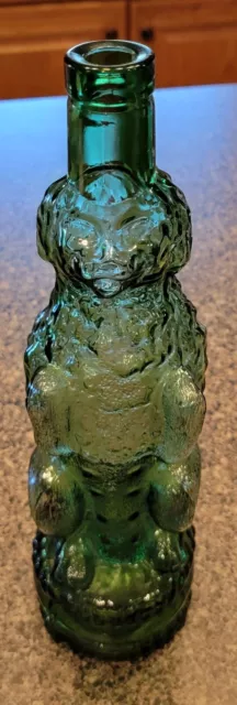 Vintage POODLE Green Teal GLASS Dog DECANTER