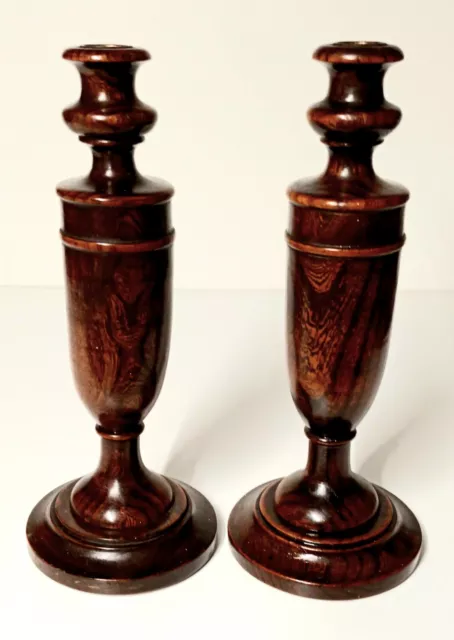 Pair of Vintage Wooden Turned Tall Candlesticks  11" Tall