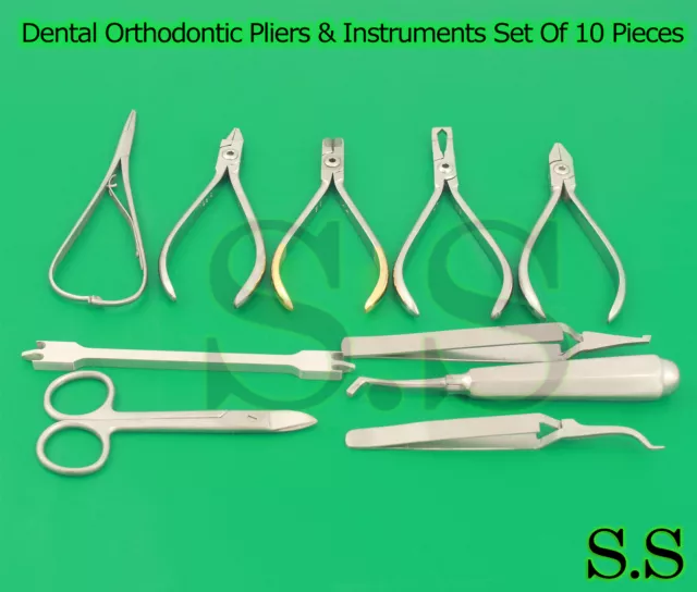 Dental Orthodontic Pliers & Instruments Set Of 10 Pieces -Stainless Steel DN-513