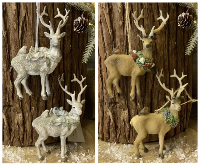 Resin Stag Reindeer Grey White Christmas Tree Decoration Gisela Graham Woodland