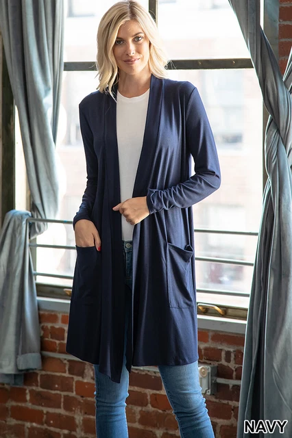Damen Offene Vorderseite Lang Ärmel Knielang Strickjacke W / Slouchy Side