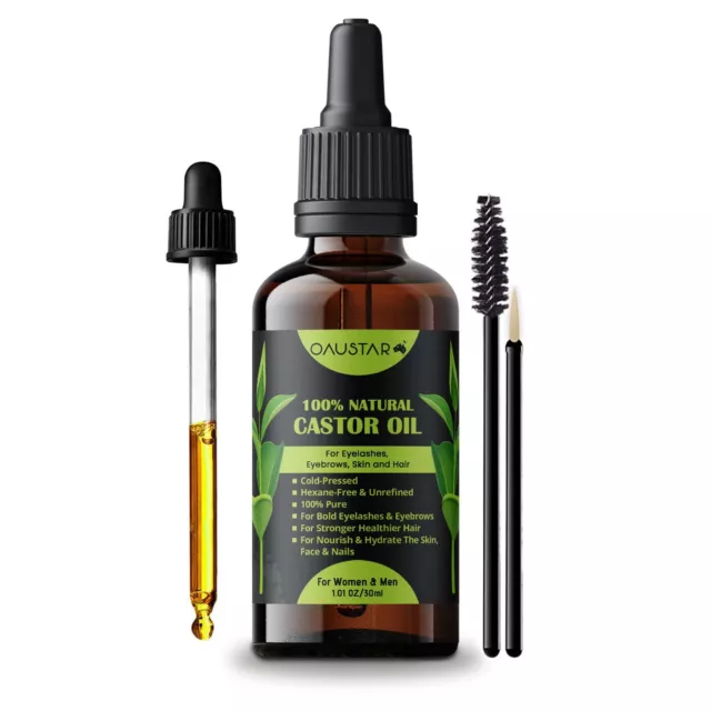 100% Organic Natural-Castor Oil-for Eyelashes, Eyebrows, Hair Growth,Skin & Face