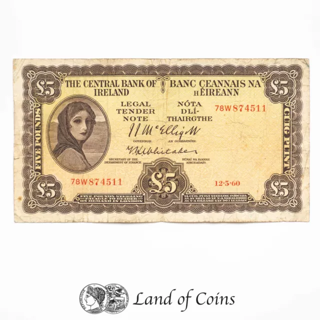 IRELAND: 1 x 5 Irish Punt Lady Lavery Banknote. Dated 12.05.60.