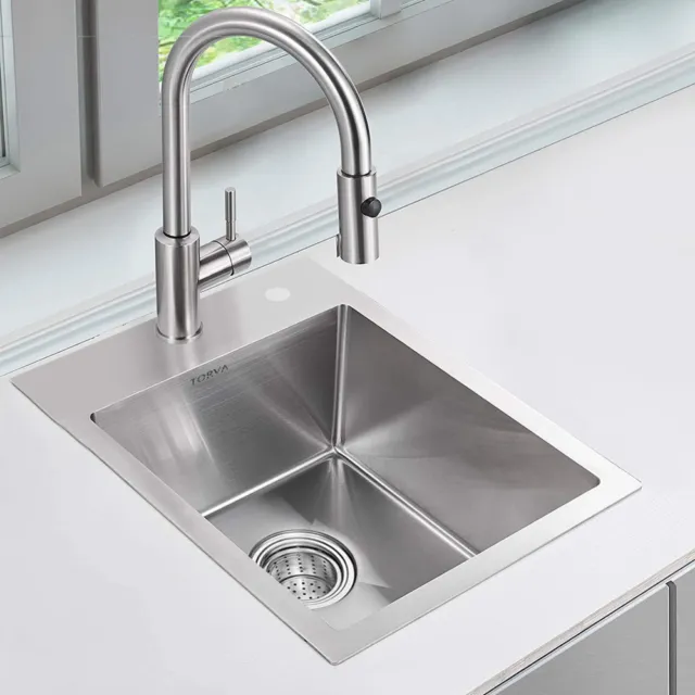 15-Inch Drop-in Kitchen Sink; 16 G Stainless Steel Topmount Wet Bar or Prep