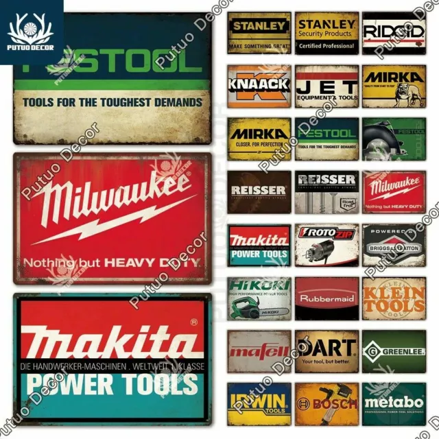 Power Tools Brand Advertising Plaque Tin Sign Metal Poster For Workshop Shop