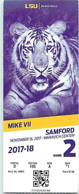 Ticket College Basketball Samford 2017 - 18  11.16 - LSU Tigers
