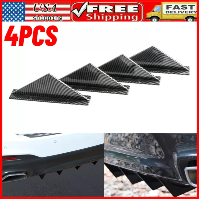 4Pcs Universal Lower Rear Body Bumper Diffuser Shark Fin Kit ABS Spoiler Carbon