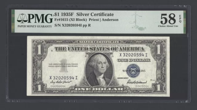 United States-Silver Certificate 1 Dollar 1935F Fr#1615 (XI Block) About UNC