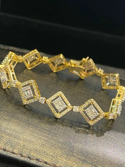 Pave 3,73 Cts Runde Baguette Cut Diamanten Tennis Armband In 585 Feines 14K Gold