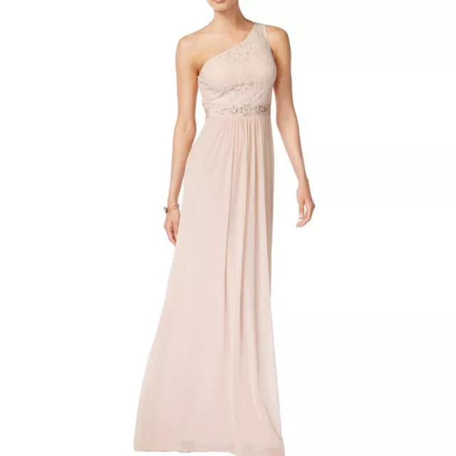 ADRIANNA PAPELL Women's Blush Embellished Lace One-shoulder Gown Dress 4 TEDO