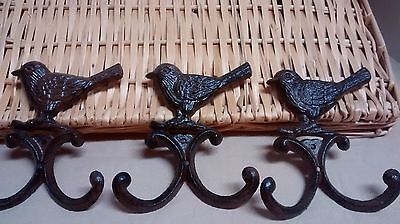 3 Cast Iron Blue Bird with 2 hooks for coat or hat holder