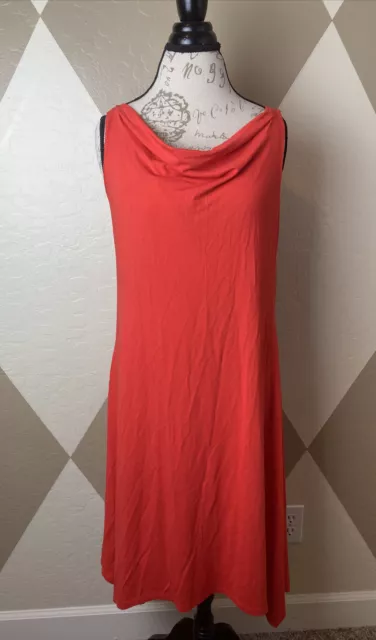 EILEEN FISHER Jersey Knit Tank Midi Dress Orange Size S Cowl Neck Asymmetric Hem