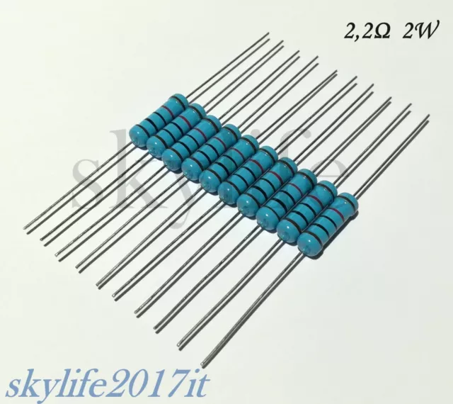 10 pz Resistenze 2,2 ohm 2W 1% - 10 pezzi resistenza 2,2ohm 2R2