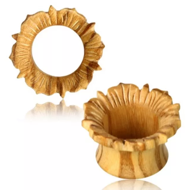 Pair Olive Wood Plugs Flower Tunnels Gauges Gauge Tunnel Organic Plug Hand Made