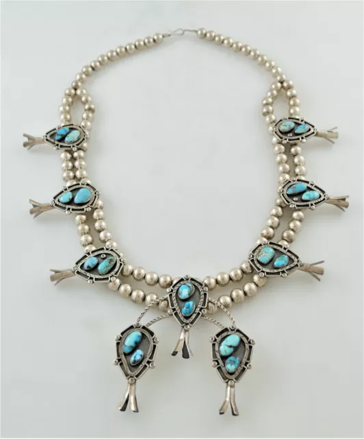 MOST INCREDIBLE Taxco Mexico Sterling Silver Squash Blossom Necklace Heavy 1968!