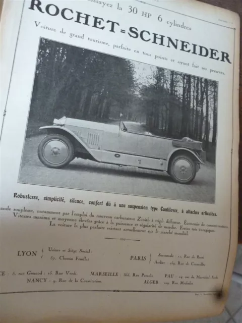 ROCHET SCHNEIDER voiture 30 HP 6 cyl 13 publicité papier ILLUSTRATION 1921 col