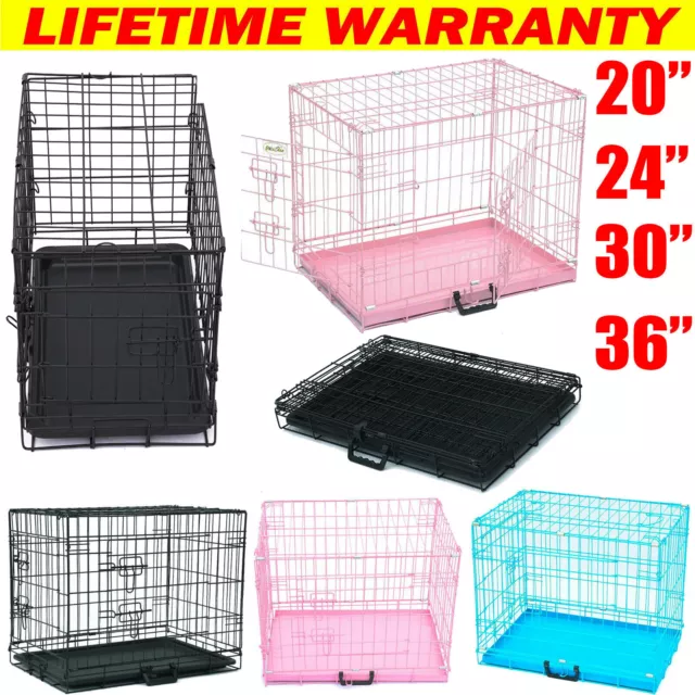 Folding Dog Cage Puppy Pet Crate Carrier Small Medium Large S M L XL Metal Cages