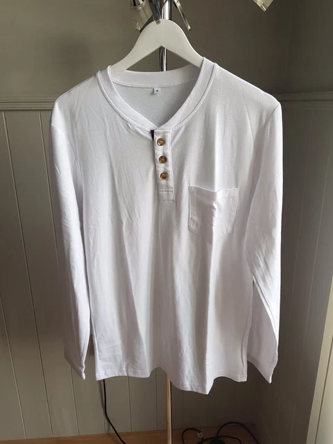 Top a maniche lunghe Halfword uomo Grandad bianco nuovo con scatola
