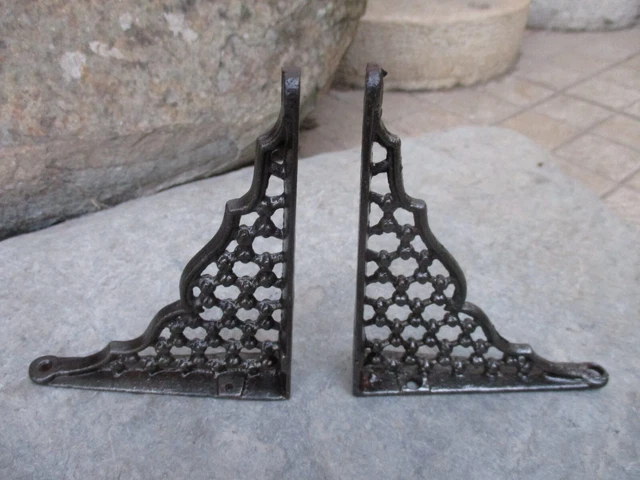 Architectural Salvage Vintage Old Pair in Cast Iron Victorian Shelf Wall Bracket