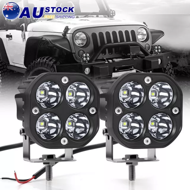 Pair 3Inch 40W LED Square Work Lights Spot Beam Driving Lamp Fog SUV 4WD offroad