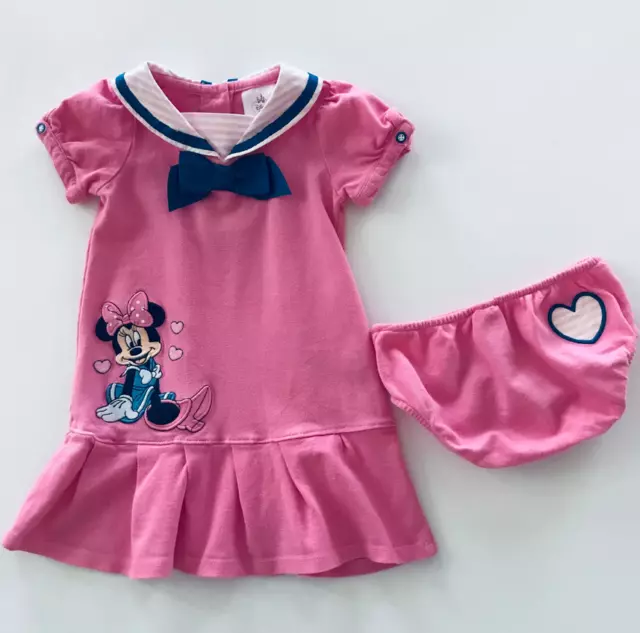 Disney Minnie Mouse Baby Girl 18 24 Months Pink Dress Set Organic Cotton