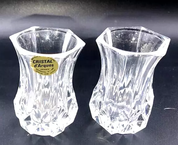 Pair Of Vintage Cristal d'Arques France Lead Crystal Small Bud Posy Vase c.1980s