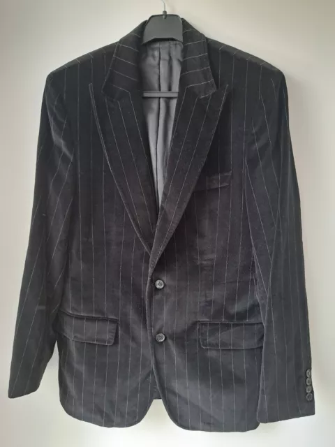 Hugo Boss Jacket Mens 50cm Black Pinstripe Blazer Velvet Oversized 12/14/16