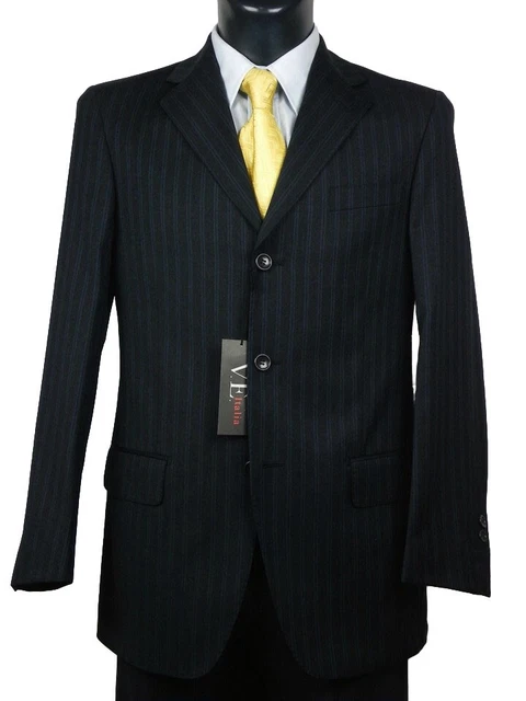 Costume Homme Antonio Basile Bleu Marine Gessato (rayé) - Taille 50 - Laine - Neuf Avec étiquettes