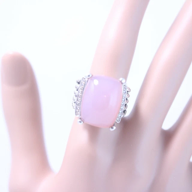 David Yurman Sterling Silver Pink Chalcedony & Diamond Wheaton Ring