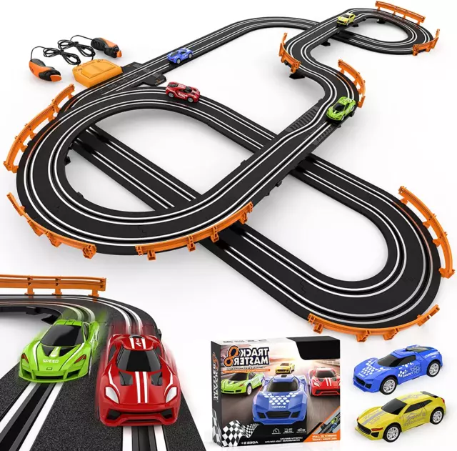 Slot Car Race Track Sets with 4 High-Speed Slot Cars, Battery or Electric Car Tr