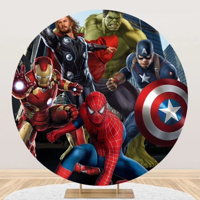 Round Superhero Avengers Spiderman Backdrop Birthday Party Photo Background Boys