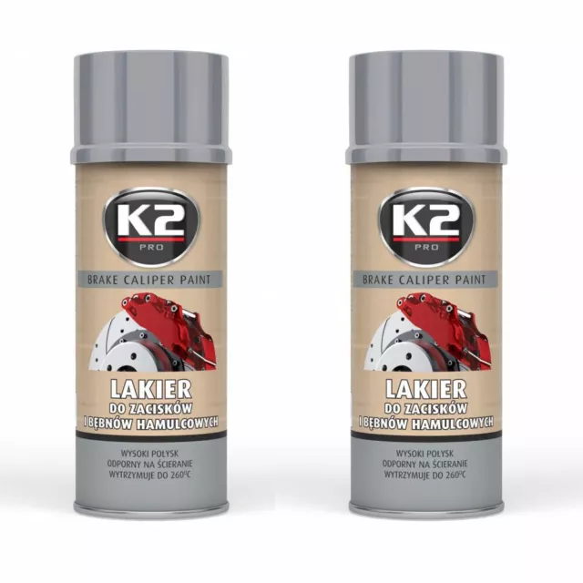 2x K2 BREMSSATTELLACK SPRAY 400ML BRAKE CALIPER PAINT SILBER L346SR