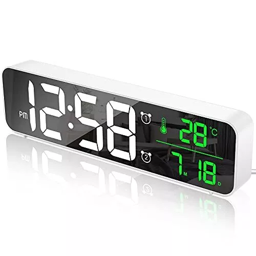 MOSUO Réveil Numérique, Horloge Murale Réveil Matin LED Digital Miroir Grand Ecr