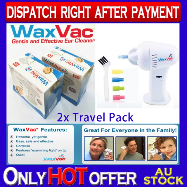 2x WAXVAC CORDLESS EAR VACUUM CLEANING CLEANER SYSTEM Travel Pack AS SEEN ON TV