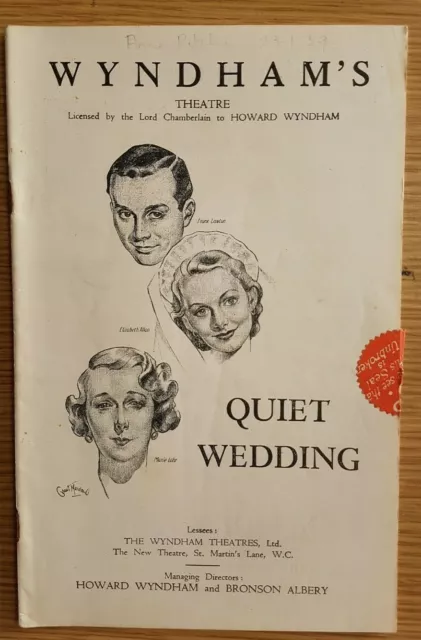 Théâtre Programme Quite Mariage - Elizabeth Allen Frank Lawton Marie Loher