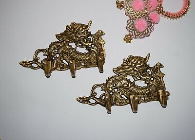 Chinese Dragon Brass Coat Hook Asian Serpent Wall Hanging Set of 02 Pieces HK200 2