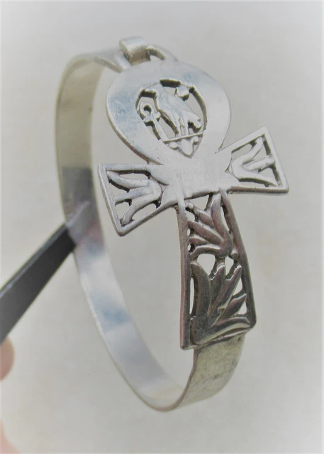 Beautiful Antique Egyptian Revival Solid Silver Anhk Key Bracelet