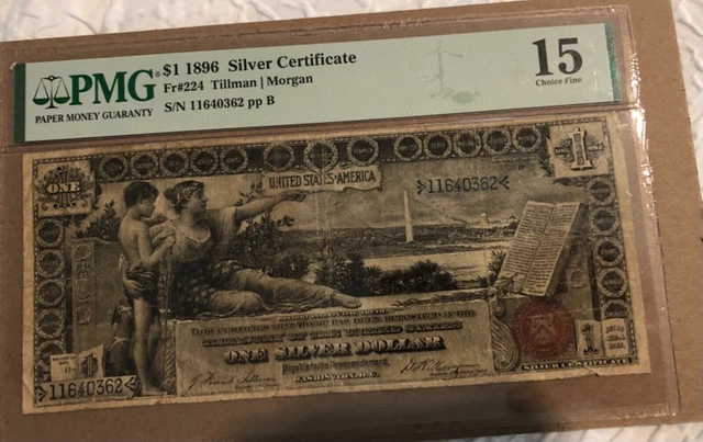 1896 $1 Silver Certificate "Educational Series" Fr 224 PMG Choice Fine-15