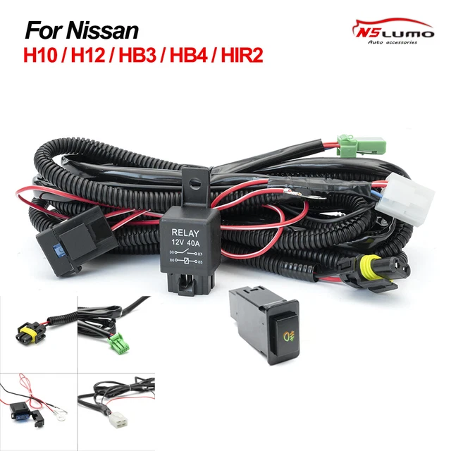 40A 12V H10 LED Fog Lamp Relay Wiring For Nissan Harness Kit ON/OFF Switch+ Fuse