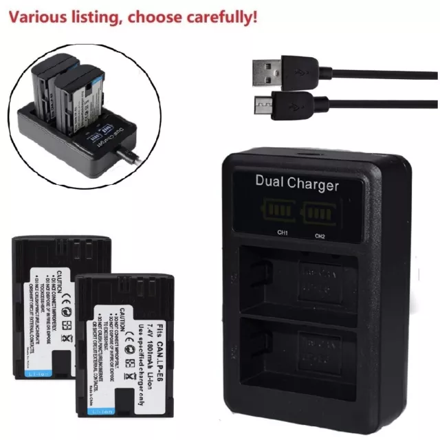 Battery or USB Charger for Canon LP-E6 & Canon EOS R5, EOS R6 80D 90D Camera