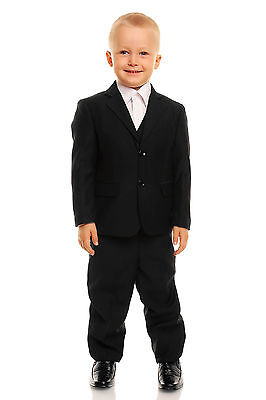 Black 5 Piece Boy Suits Boys Wedding Suit Page Boy Party Prom 2-15 Years