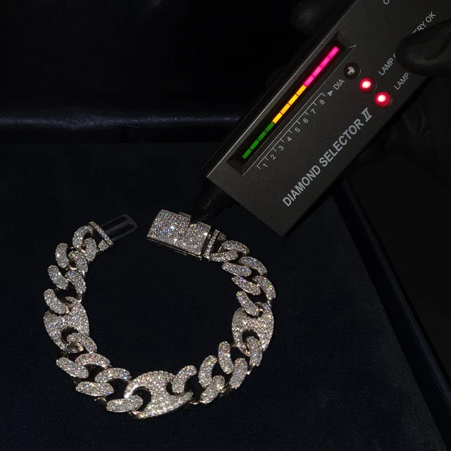 Iced Out VVS 925 Silber Moissanite Cuban Armband, 15mm Breite, GRA Zertifikat